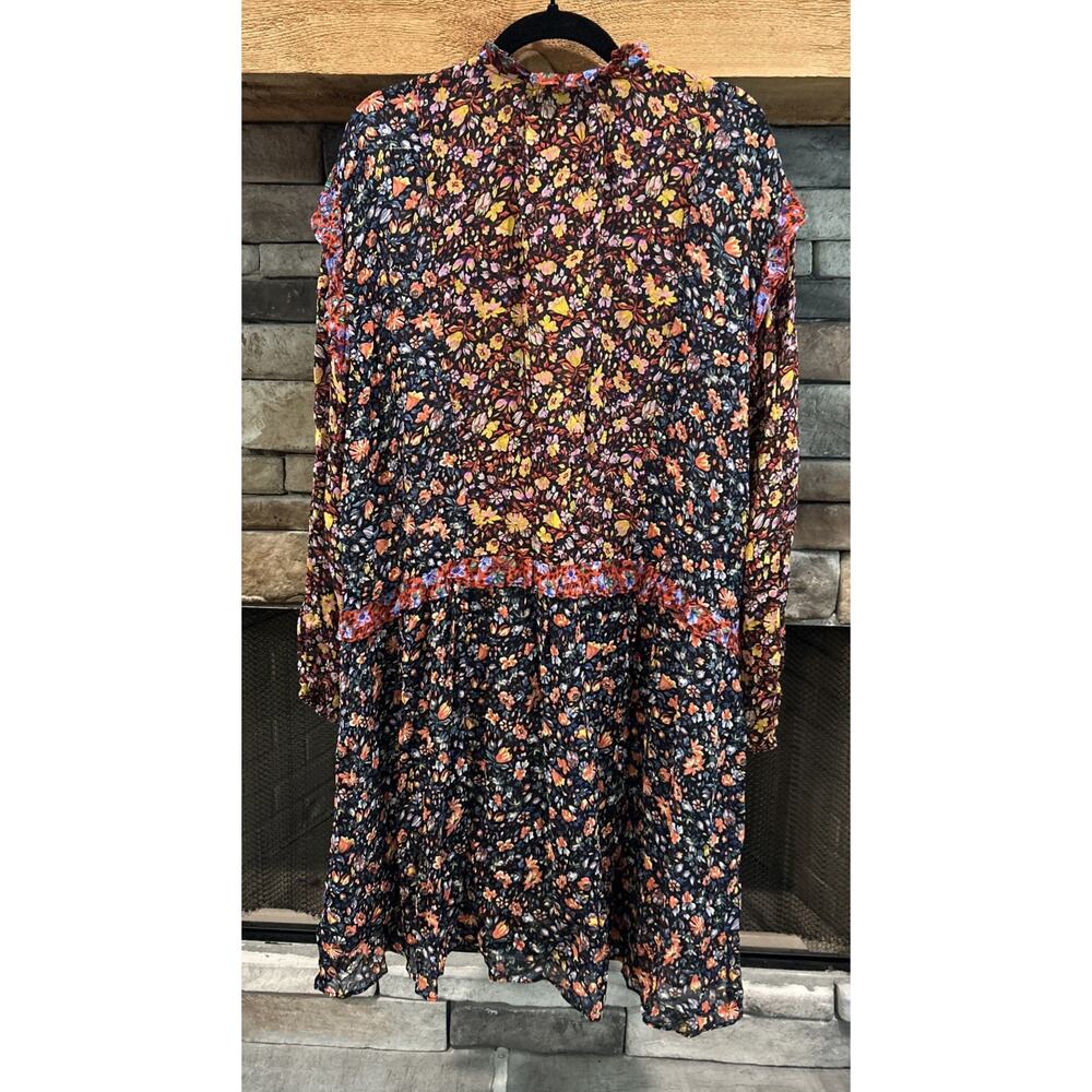 Anthropologie Helene Sheer Drop Waist Black Floral Ruffled Dress Size M *C3 - Picture 5 of 6